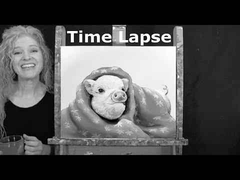 TIME LAPSE – Study The best way to Paint "PIG IN A BLANKET" with Acrylic Paint- Step by Step Video Tutorial